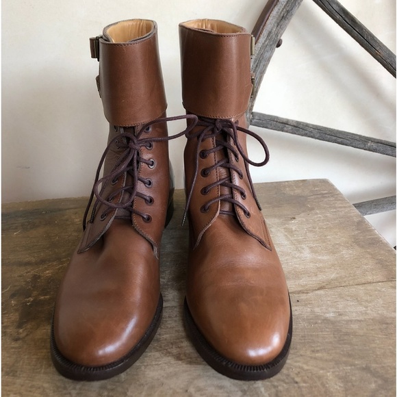 RALPH LAUREN Lt Brown Leather Doughboy Lace-Up Buckle Ankle Boots 10B Italy RARE - Picture 10 of 12